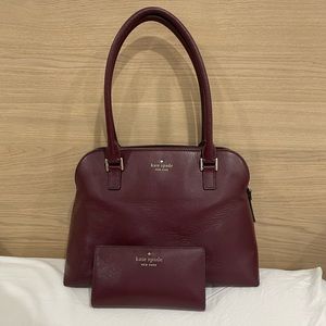 Kate Spade maroon hand bag with matching wallet